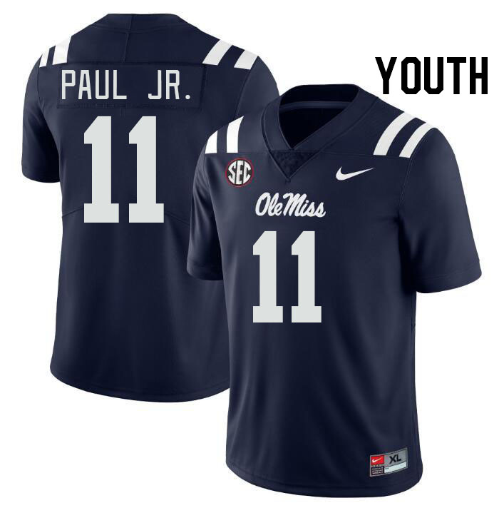 Youth #11 Chris Paul Jr. Ole Miss Rebels College Football Jerseys Stitched-Navy